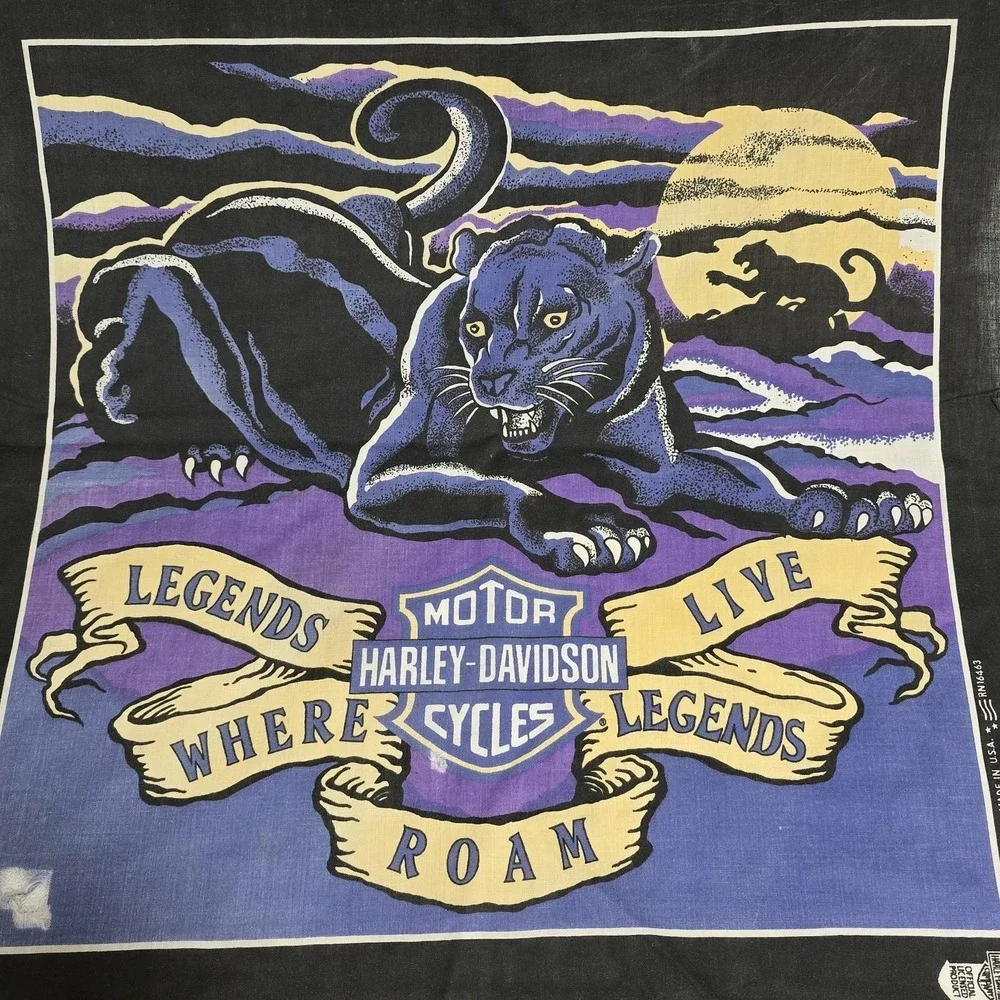 VTG‎ 80s Harley Davidson Bandana Purple Panther Legends Live Where Roam + Miller